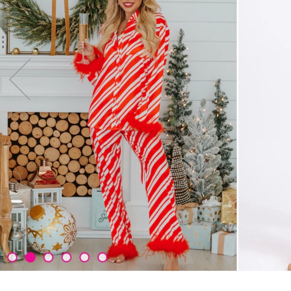 Festive Red and White Striped Pajama Set with Feather Accents